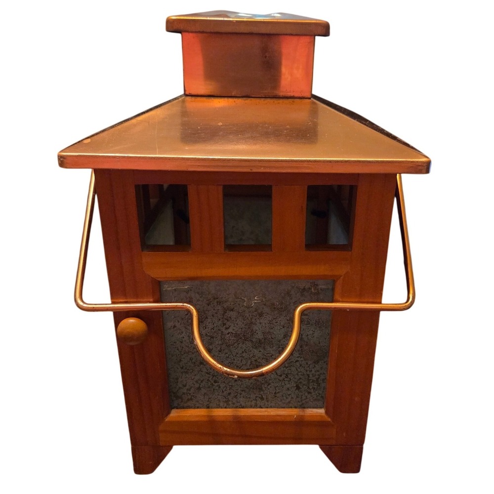 Wood Copper Candle Lantern Mission Style‎ Rustic Seeded Textured Glass Decor